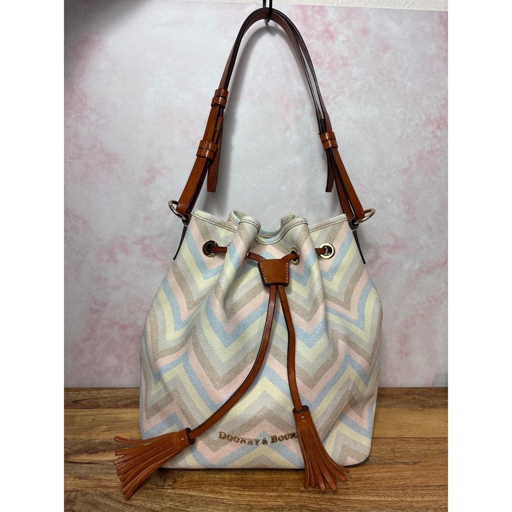 Dooney & Bourke Chevron Drawstring Bucket Bag Pastel Multicolor